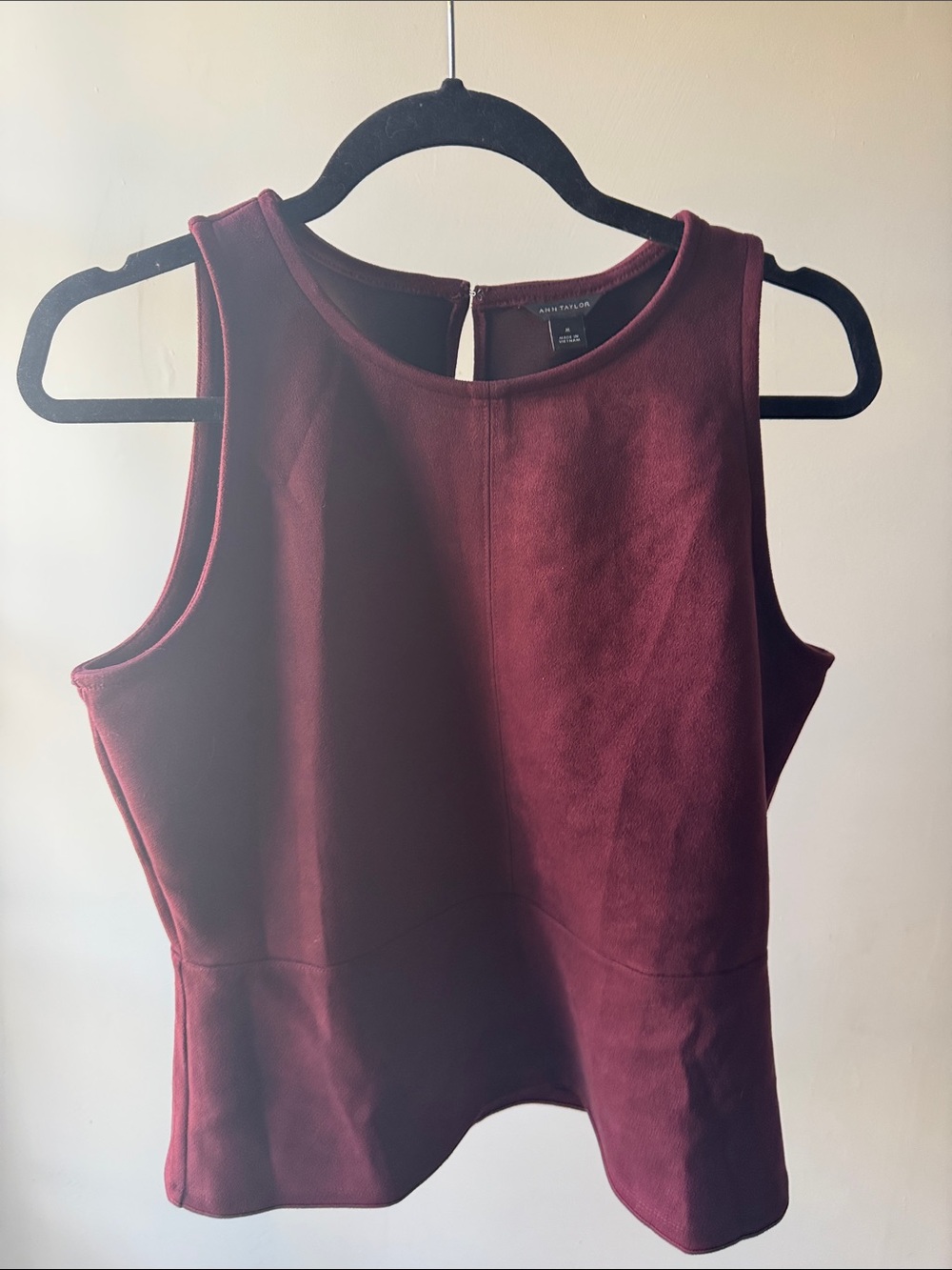 Ann Taylor Sleeveless Suede Top in Burgundy Wine